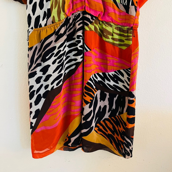 Trina Turk Women's Orange/Black Animal Print Silk Midi Dress Size 8 - Picture 3 of 7